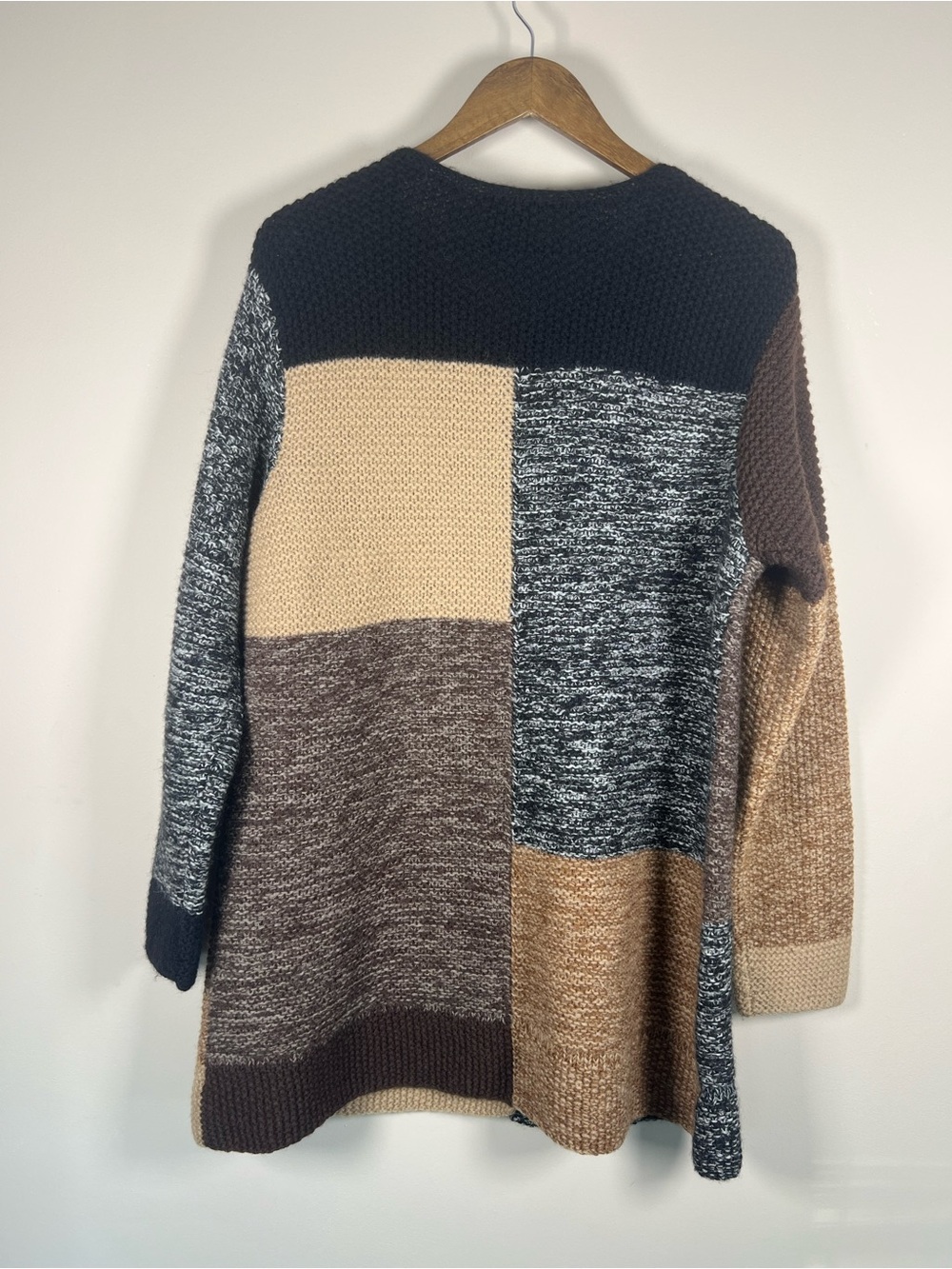 Susan Bristol Wool Patchwork Long Cardigan Sweater Women XL Lagenlook Artsy Boho - Picture 2 of 7